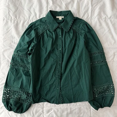 Blusa Broderie Abotonada M Verde Crochet Encaje Recortes Western Boho Preppy Foto 1 de 4