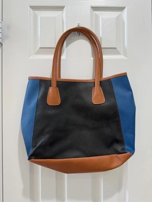 Neiman Marcus Faux Pebbled Leather Tote Bag Black & Blue - 14" x 11" x 7" - Rare - Image 1 of 4