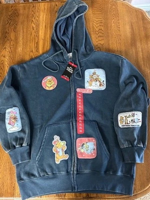 Disney Winnie the Pooh Womens Christmas Full Zip Hoodie XL Blue Patch NEW - Image 1 of 4