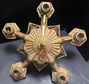 Antik Deko 5 Leuchten Gusseisen Deckenleuchte Kronleuchter polychrom alles original - Bild 1 von 16