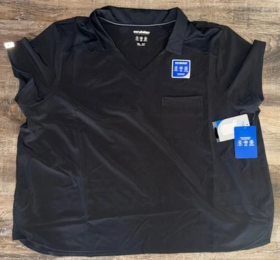 Scrubstar ~ Women's Black Scrub Top Collar Performance Stretch Pockets ~ 3XL - Image 1 of 4