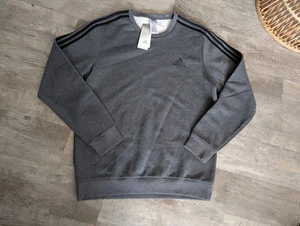 Adidas Men's Essentials 3 Stripes Fleece Logo Crew Neck Sweatshirt Gray L NWT - Picture 1 of 15