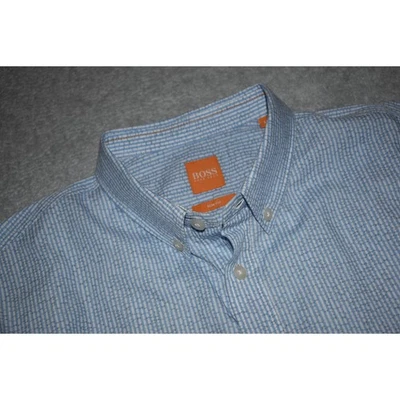 Hugo Boss Orange Shirt Mens Size Large Blue White Cotton long Sleeve - Image 1 of 4