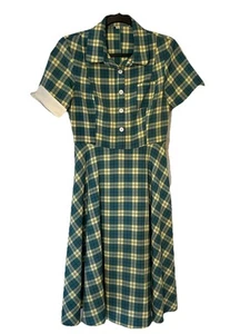 1940’s-50’s Style S/S Blue-Yellow Plaid Swing Dress M - Picture 1 of 5