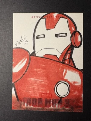 2013 Upper Deck Iron Man 3 Sketch Card 1/1 Hand Drawn By Nash Alvarez Auto MSU - Image 1 of 4