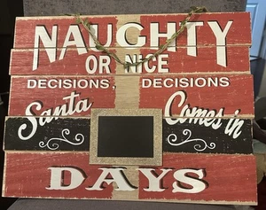 Naughty or Nice Christmas Sign Chalkboard countdown Write In hanging sign - Picture 1 of 4