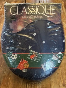 Vintage WC-Sitz Classique weich gepolstert Kissen Original RAR Sportmotiv NEU - Bild 1 von 4
