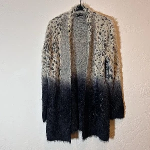 Love Token Leopard Ombre Kunstfell Wimpern Cardigan Jacke offen gemütlich schick M, Neu mit Etikett - Bild 1 von 14