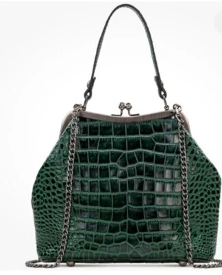 Patricia Nash Green Crocodile print Laureana Leather Frame Satchel Crossbody NEW - Image 1 of 4