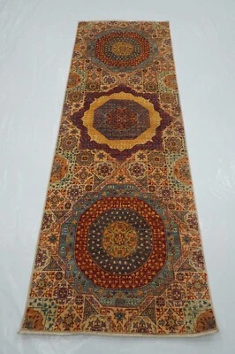 3 x 8 ft Beige Turkish Mamluk Fine quality Hand knotted Medallion Runner Rug - Image 1 of 4