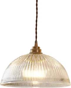 Industrial Vintage Glass Dome Pendant Light with Copper Brass E27 Lamp Socket Ce - Picture 1 of 12