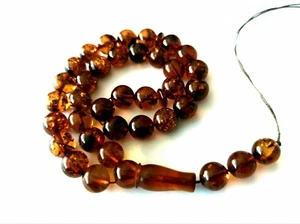 ISLAMISCHE 33 GEBETSPERLEN 18,6gr 9,5mm ECHTER BALTISCHER BERNSTEIN TASBIH MISBAHA NEU E7 - Bild 1 von 8