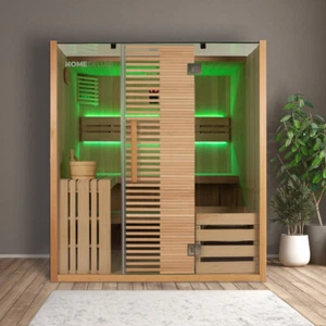 Sauna Saunakabine Traditionelle Sauna Saunaofen 4 Personen Glasfront Hemlock - Bild 1 von 9