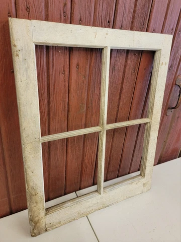 OLD VINTAGE WOODEN FRAME WINDOW 4 PANE 20.5" x 25" CHIPPY WHITE PAINT FARMHOUSE Cover