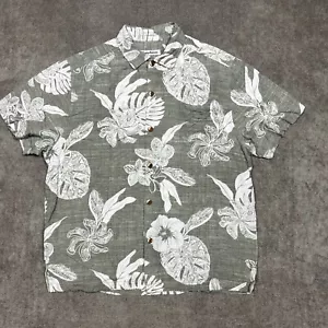 Camicia Tommy Bahama uomo grande hawaiana con bottoni manica corta grigio rayon floreale - Foto 1 di 9