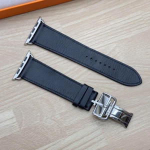 Hermes Apple Watch Deployment Single Tour Noir Leather Band 44mm 45mm 46mm 49mm - Zdjęcie 1 z 10