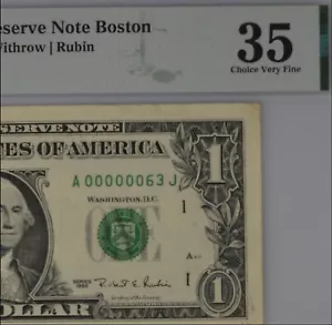 Low Two Digital Binary Fancy Serial Number $1 FRN Boston Six In Row 0s PMG 35 - Picture 1 of 4