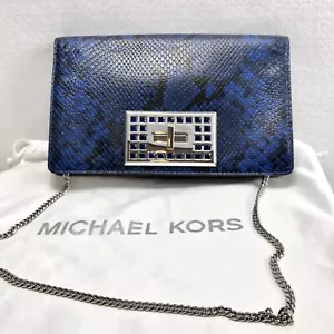 MICHAEL KORS BLUE PYTHON ELLIE JEWEL SHOULDER BAG - Picture 1 of 5