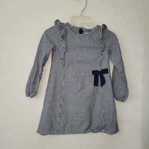 Hope & Henry Dress Girls 6 Blue Houndstooth Ruffled Bow Accent Long Sleeve - Picture 1 of 11