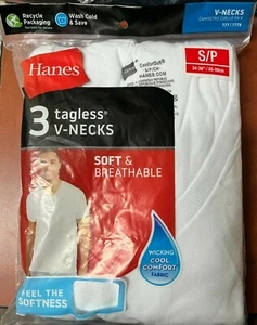 Hanes 3 Tagless V-Neck Comfortsoft  White Undershirts T Shirts Mens Small NEW - Picture 1 of 6
