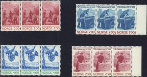 NORVEGIA 1985-1986 865-866, 890-891 ELETTRIFICAZIONE ARTIGIANO FALEGNAME STRISCIA X 3 - Foto 1 di 1
