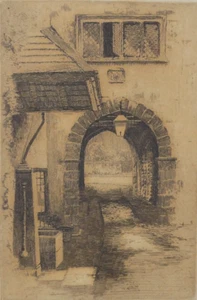 Etching Bishop's Close Exeter Signed Mounted Architectural Print B E B Maybery - Picture 1 of 6
