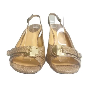 Cole Haan Eliana Tan Snake Skin Print Gold Buckle Sling Back Size 8.5 - Picture 1 of 11
