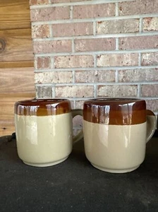 2 Vintage Stoneware Coffee Mug Cup Brown Tan Terracotta Glazed Taiwan - Picture 1 of 6