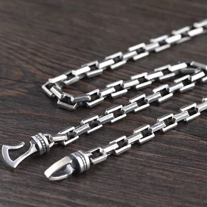 Solid 925 Sterling Silver Mens Heavy Square Iron Chain Clasp Necklace - Picture 1 of 11