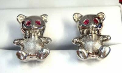 Beautiful Men's Pure 10K White Gold Baby Bear With Rubie Eyes Cufflinks Set - Image 1 of 4