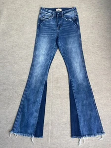 Altar'd State Denim Wide Leg Boho Raw Hem Flare Jeans Acid Wash Size 25 Long - Picture 1 of 12