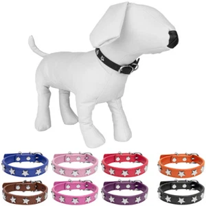 Nuovo collare stella cane cucciolo a pois collo fibbia pelle PU regolabile per animali domestici S M L XL - Foto 1 di 36