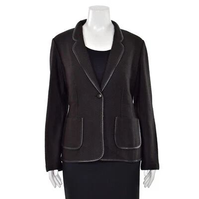 Chaqueta de punto St. John talla 16 - Blazer de lana marrón oscuro/negro adornado en cuero Foto 1 de 4