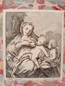 Mattioli Correggio Virgo Lactans Madonna Du Lait Gravur 1700 Impression Antique - Bild 1 von 7