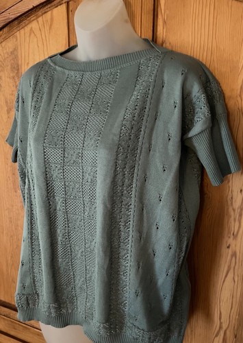 Camicetta VALENTINO verde cotone uncinetto collo barca spacchi laterali made in Italy taglia S