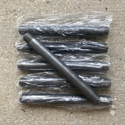 LOT of 6 ~ LDR Pipe Decor 1/2" x 8" Connector Nipples Black Iron ~ FREE SHIPPING - Image 1 of 4