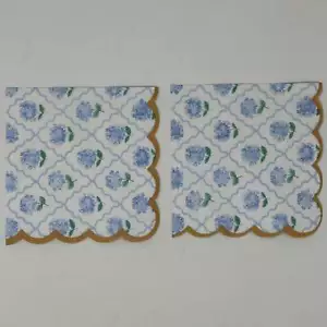 Decoupage Napkins Blue White Gold Hydrangea Floral Lattice Paper Crafts - Picture 1 of 4