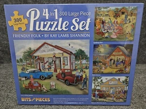 Bits and Pieces 4 in 1 Puzzle Set FRIENDLY FOLK by Kay Lamb Shannon - Picture 1 of 3