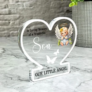 Son Little Angel White Butterflies Memorial Gift Heart Ornament Keepsake Plaque - Picture 1 of 3