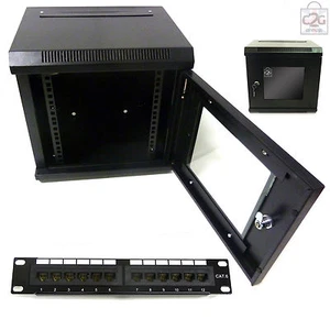 10" 6U Czarna szafka ścienna + panel krosowy Cat6 300mm Sieć Data Comms LAN Rack - Zdjęcie 1 z 8