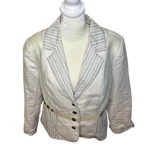 Coldwater Creek Blazer Jacket Sz 12 Linen Blend Stripe Trim Button Front Lined - Picture 1 of 11