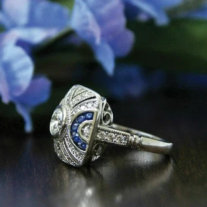 2.85Ct Art Deco Style Round Lab Created Diamond Wedding 14K White Gold FN Ring - Picture 1 of 10