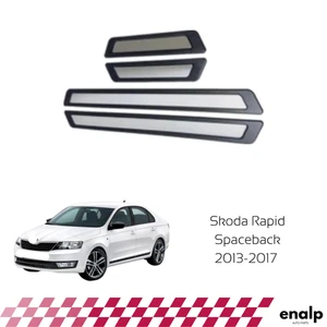 Chrome Door Sill Scuff Plate Guard Trim for Skoda Rapid Spaceback 2013-2017 - Foto 1 di 5
