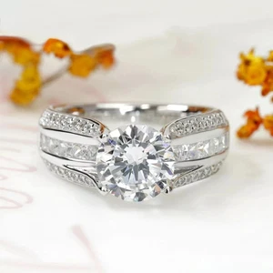 Moissanite Solitaire Round Cut 2.50 Carat Engagement Ring Solid 14k White Gold - Picture 1 of 8