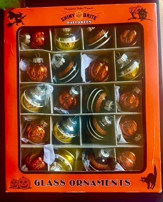 20 Christopher Radko Shiny Brite Mini “Pumpkins & Stripes” Halloween Ornaments. - Image 1 of 4