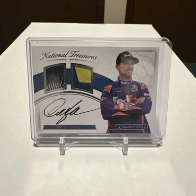 2017 National Treasures Dual Tire Race Used Relic Autograph Denny Hamlin 5/25 - Image 1 of 2