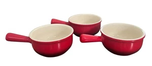 Juego de 3 cuencos de sopa de cebolla francesa Kook cuenco de sopa con asas rojas - Imagen 1 de 7
