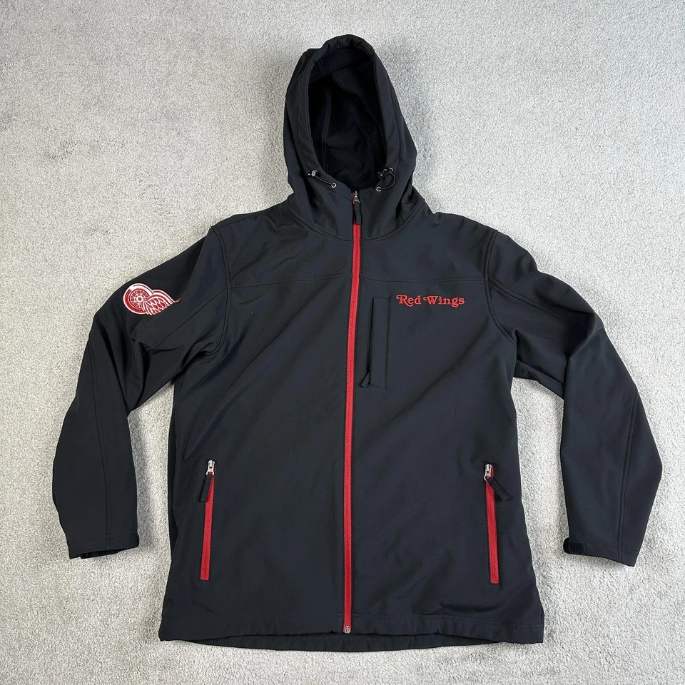 Detroit Red Wings Jacket Mens Medium Black Red NHL Hockey Softshell Hooded Coat - Image 1 of 4
