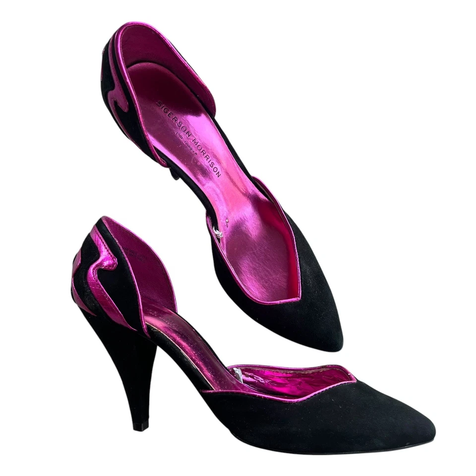 Женские туфли-лодочки Sigerson Morrison 7,5 цвет черный замшевый металлик розовый с острием Lustra D'Orsay - Изображение 1 из 4