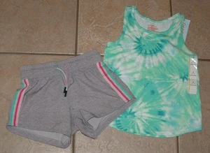 NEW NWT Girls Sz Small Gray Elastic Waist Shorts & Tie Dye Tank Top 2 Pc Lot - Picture 1 of 2
